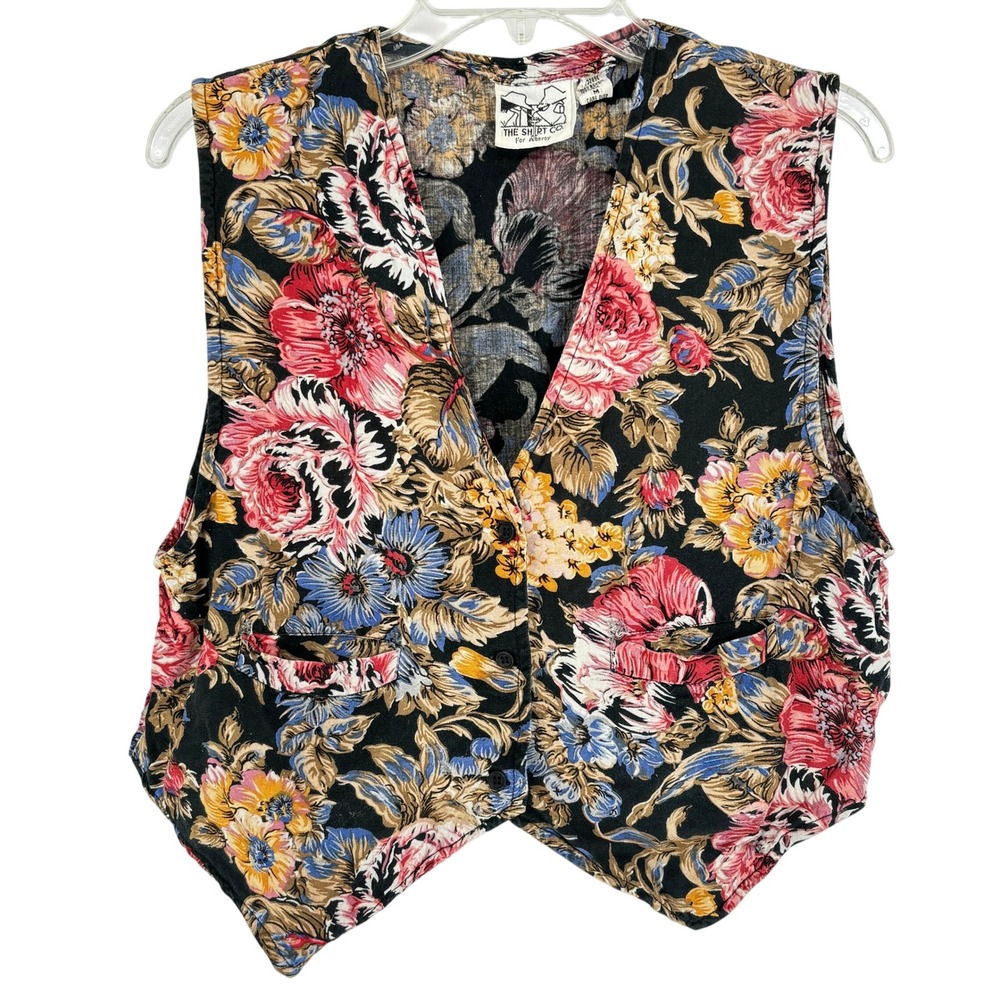 Vtg Alberoy Floral Rayon Vest 90s Artwear Tapestry Inspired Indie Layering M